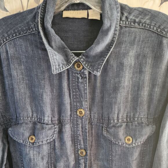 J.Jill Women's Denim Linen Long Sleeve Button Down Shacket Medium - Picture 3 of 5